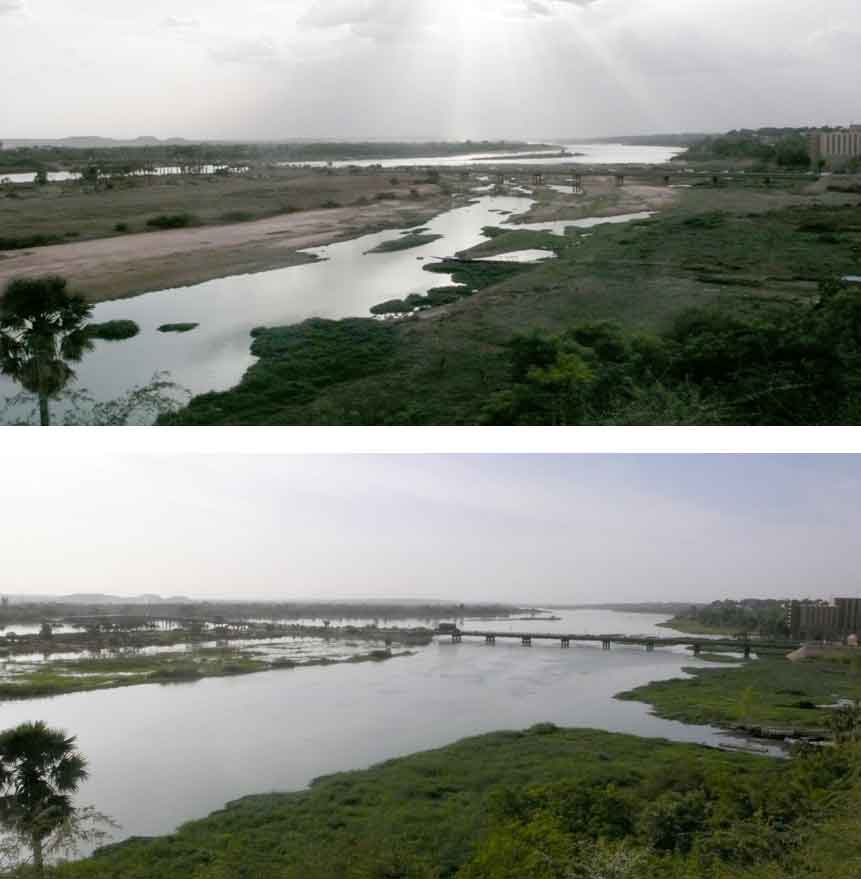 Flußlandschaft vor und nach der Regenzeit